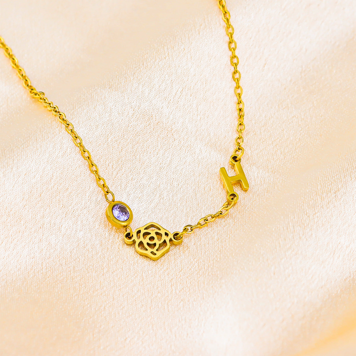Personalisierte Geburtsblume & Geburtsstein Initial Halskette für Mama/Nana