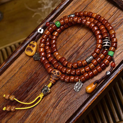 Mala tibétain en os de yak, 108 perles, perles en agate et accessoires Adai