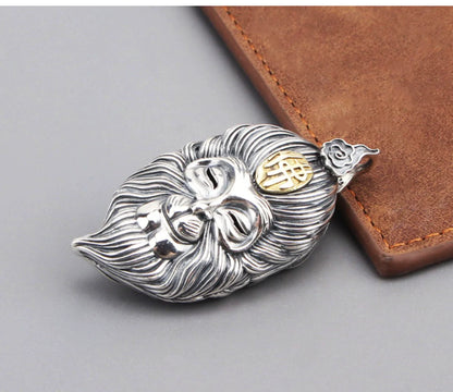S925 Sterling Silver Sun Wukong Double-Sided Necklace - Buddha and Demon Pendant for Men