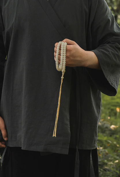 6.4mm*9mm White Jade Bodhi 108 Bead Mala Bodhi Seed Prayer Beads