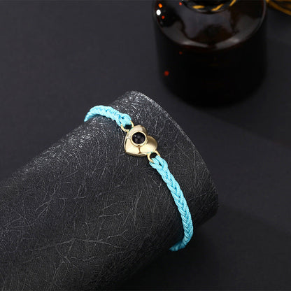 Bracelet tressé photo personnalisé avec pendentif en forme de cœur poli