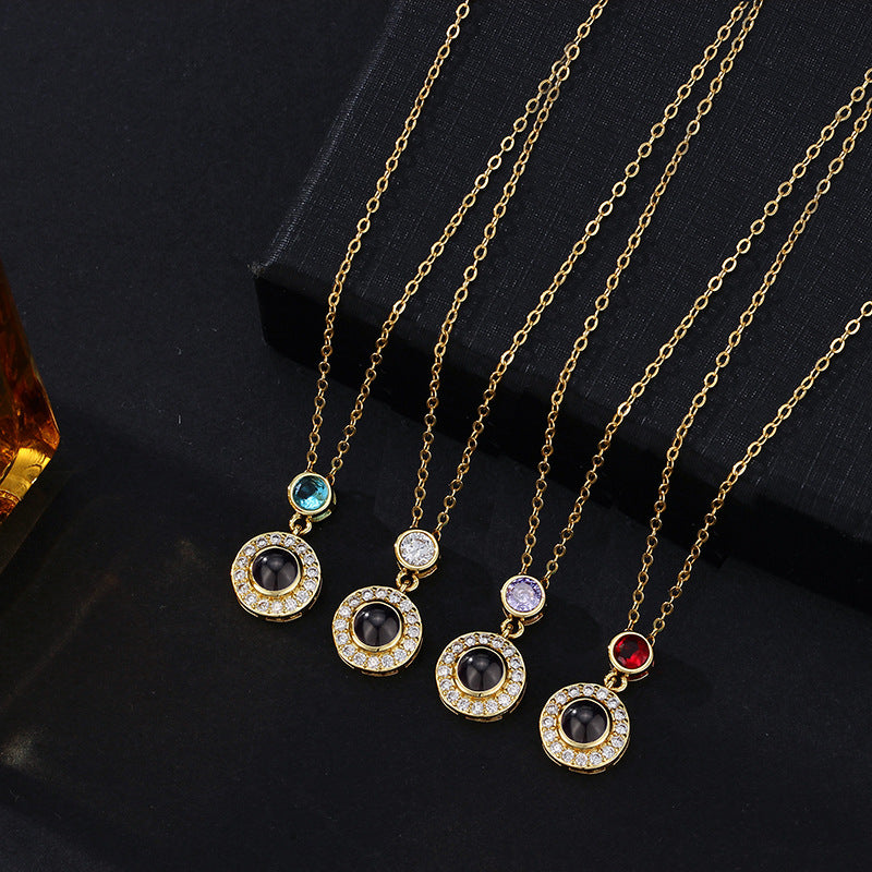 Shining Circle Foto-Halskette mit Geburtsstein