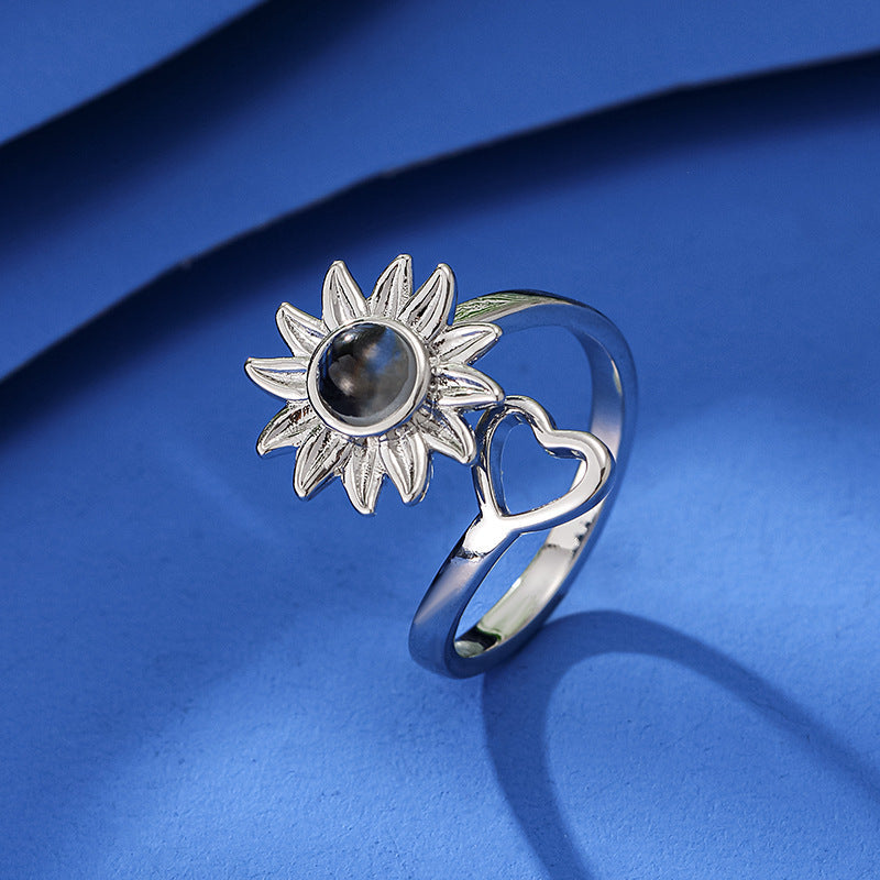 Bague photo tournesol et cœur