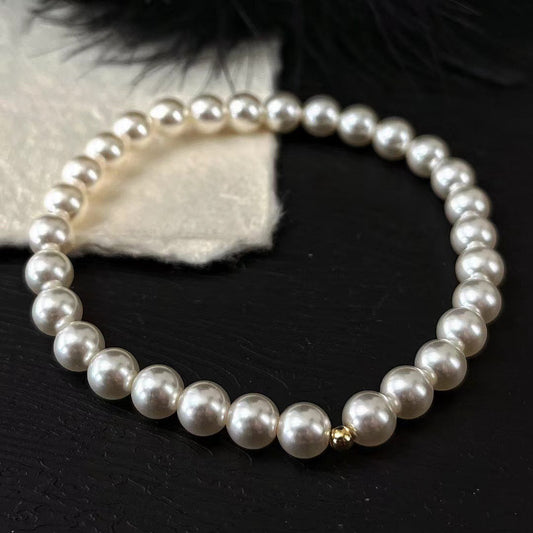 Bracelet rétro en perles artificielles blanches chaudes de 6 mm pour femme