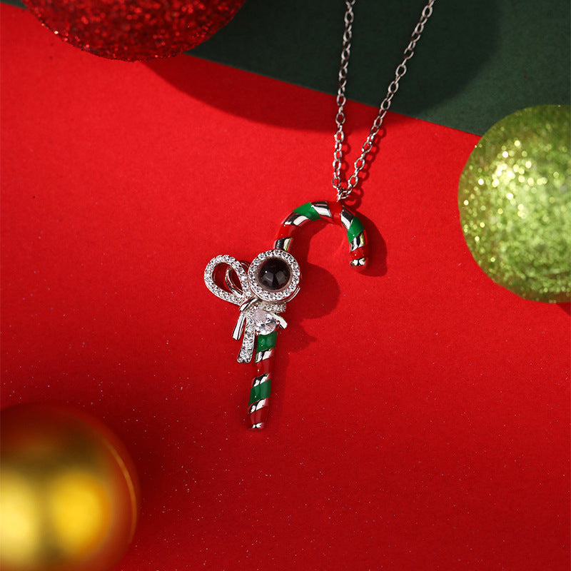 Personalisierte Weihnachtsgeschenk-Halskette mit Zuckerstangen-Anhänger und Foto im Inneren