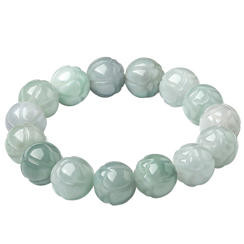 Natural Myanmar A-Grade Jadeite Lotus Bead Bracelet – Elegant Lotus Flower Design