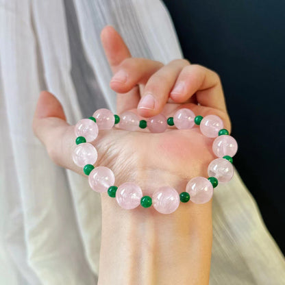 Natural Pink Crystal Contrasting Color Jadeite Quartzite Bracelet for Women