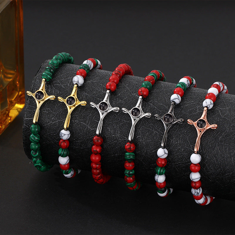 Personalisiertes Kreuzanhänger Bunte Perlen Armband Weihnachtsgeschenk