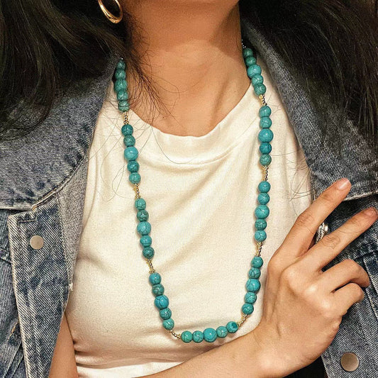 Collier rétro en turquoise artificielle, chaîne de clavicule légère et luxueuse pour femme