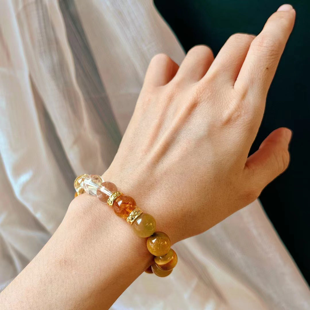 High Quality Natural Tiger's Eye Stone Bracelet Natural Citrine White Crystal Bracelet Handmade Bracelet