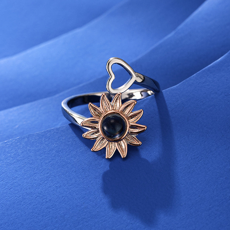 Bague photo tournesol et cœur