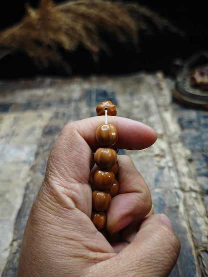 Small Walnut Carved Shark Fin  Bead Bracelet