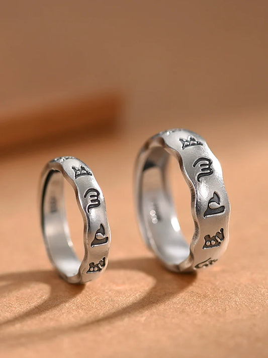Tibetan Pure Silver Six-Syllable Mantra Couple Rings