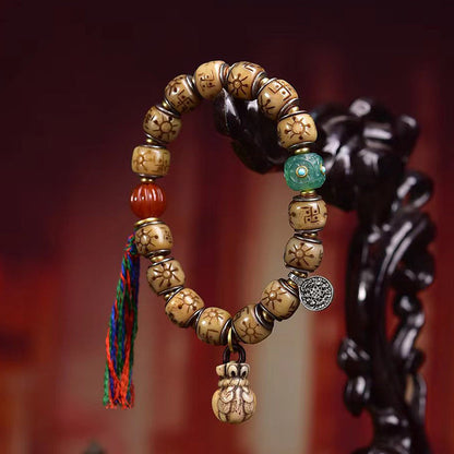 Tibetan Antique Silver Inlaid Camel Bone Bracelet – Handcrafted Tibetan-Style Beaded Bracelet