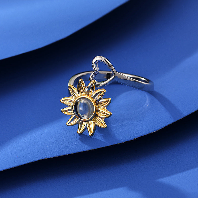 Bague photo tournesol et cœur