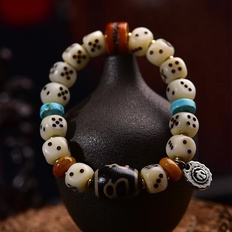 Bracelet en os de chameau naturel sculpté – Bracelet unisexe vintage de style tibétain