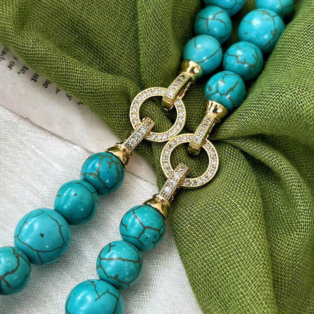 Retro Artificial Turquoise Necklace Light Luxury Clavicle Chain Necklace for Women
