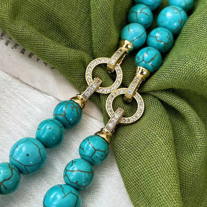 Retro Artificial Turquoise Necklace Light Luxury Clavicle Chain Necklace for Women