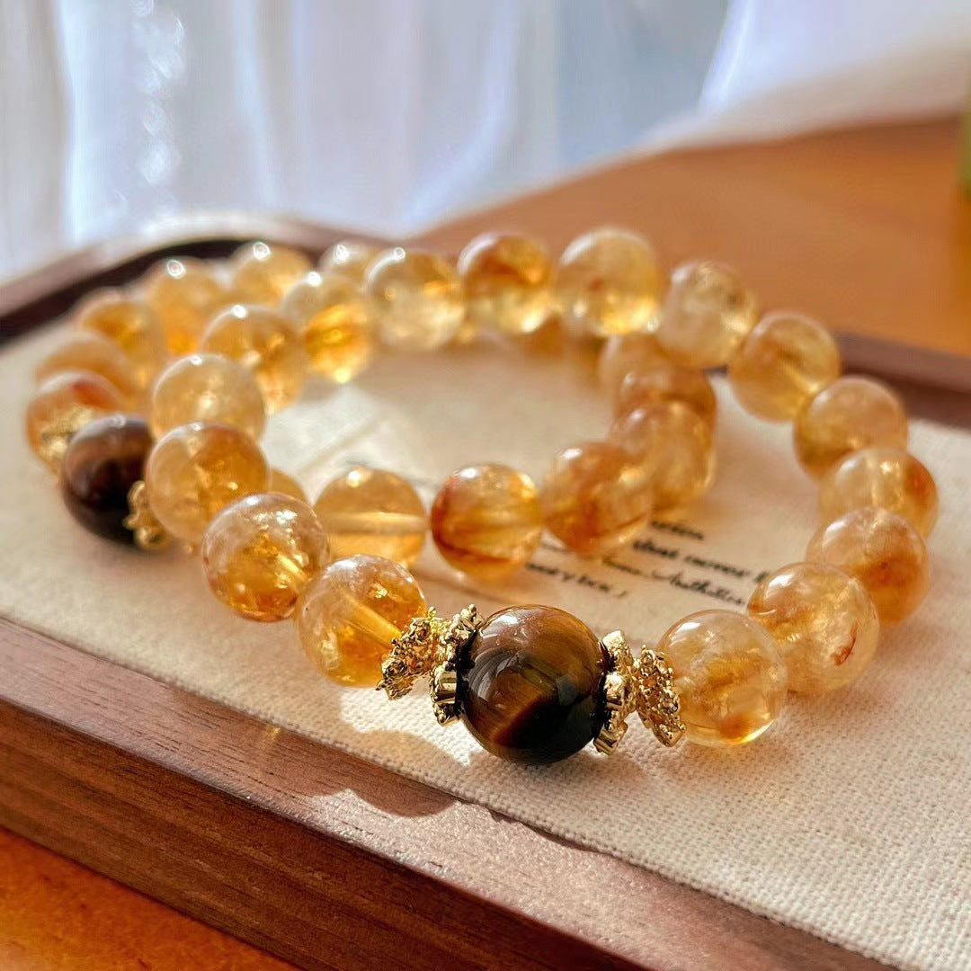 10MM Retro Natural Citrine Tiger's Eye Bracelet Handmade Beaded Bracelet Maillard Style