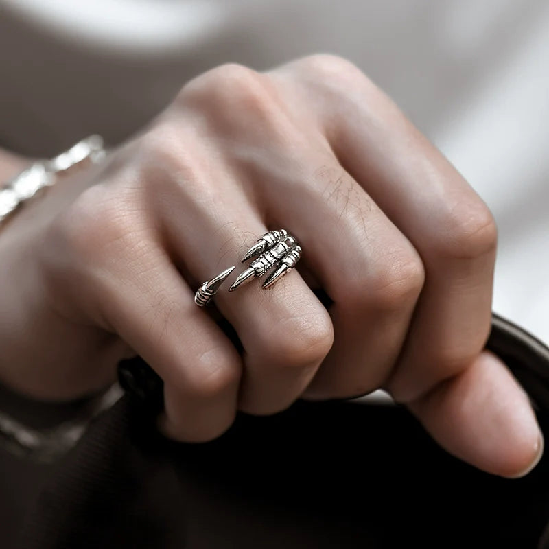 Adjustable Vintage 925 Silver Dragon Claw Ring