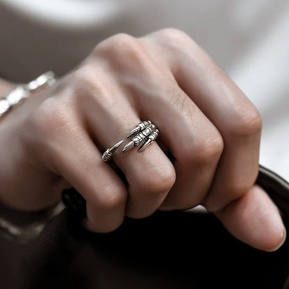 Adjustable Vintage 925 Silver Dragon Claw Ring