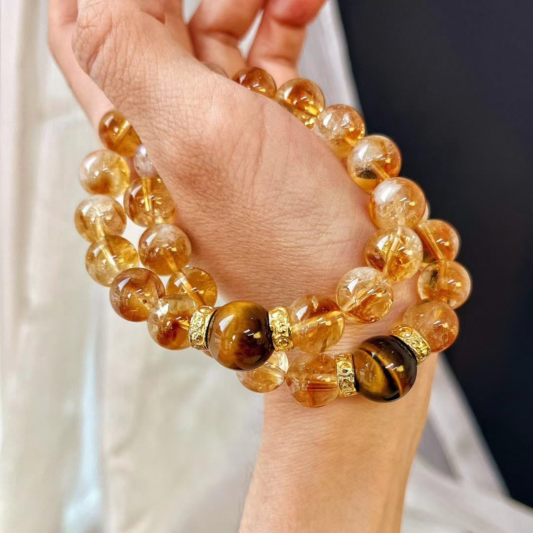 10MM Natural Citrine Crystal Bracelet Premium Tiger's Eye Bracelet