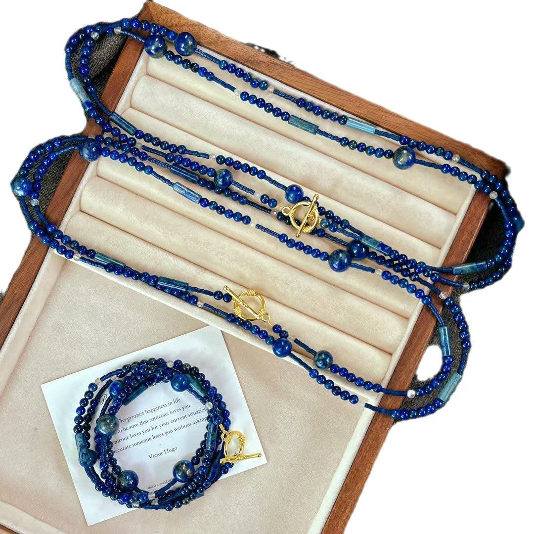 Collier long en lapis-lazuli naturel de haute qualité, collier de perles fait main