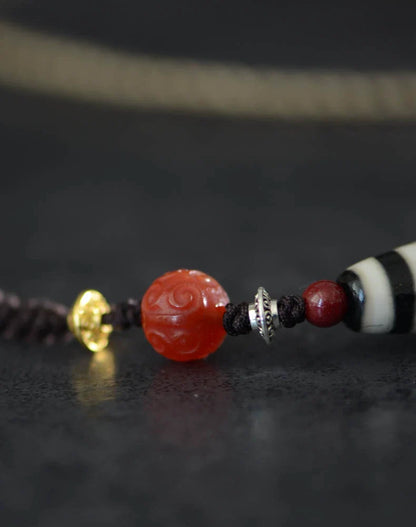 Bracelet à breloques tibétain en perles dzi à neuf yeux avec pendentif en perle