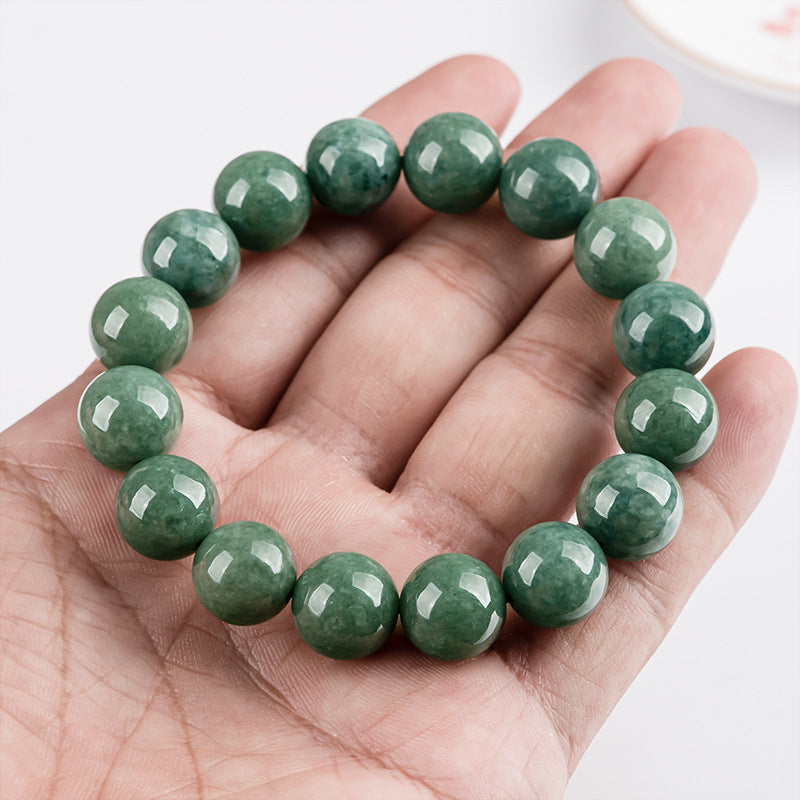 Bracelet en perles rondes en jadéite naturelle de qualité A, vert foncé – Élégant et intemporel