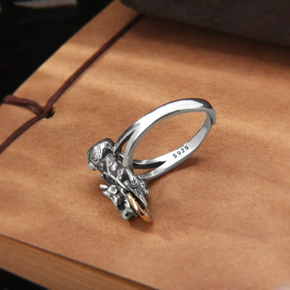 Bague Pixiu vintage en argent S925, pièce porte-bonheur, pour homme, design ouvert