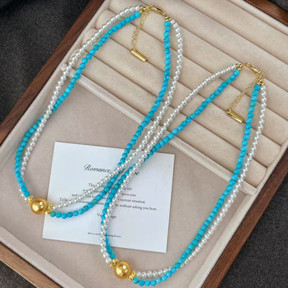 Vintage Faux High Quality Pearl Necklace Turquoise Clavicle Chain Necklace