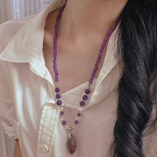 Collier en améthyste naturelle, pendentif en perles fait à la main, collier exquis à chaîne de clavicule