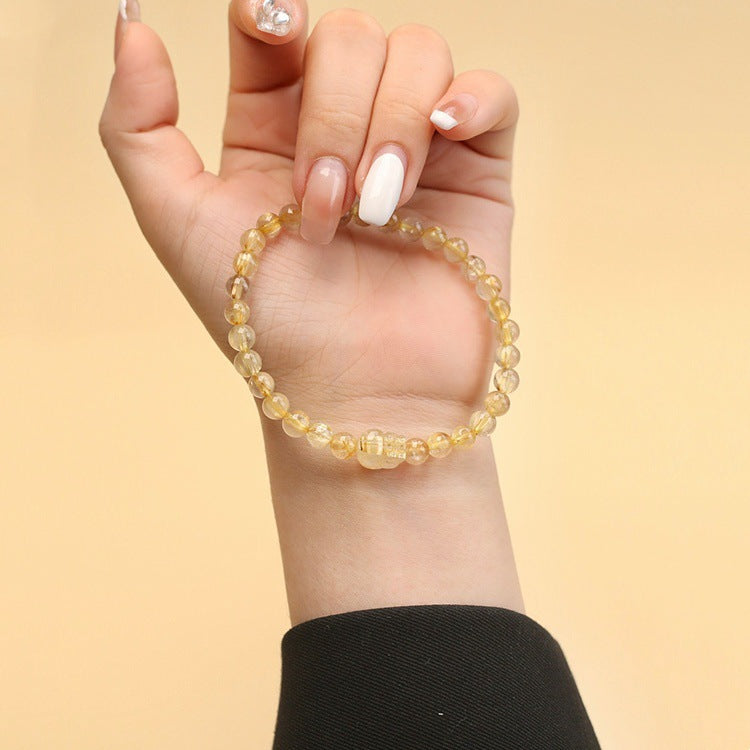 Natural Rutilated Quartz Handmade Beaded Pixiu Bracelet