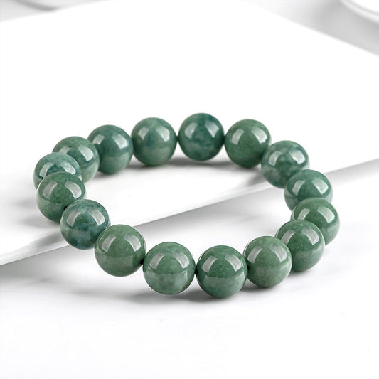 Natürliches A-Grade Jadeit-Armband mit runden Perlen in tiefem Bohnengrün – elegant und zeitlos