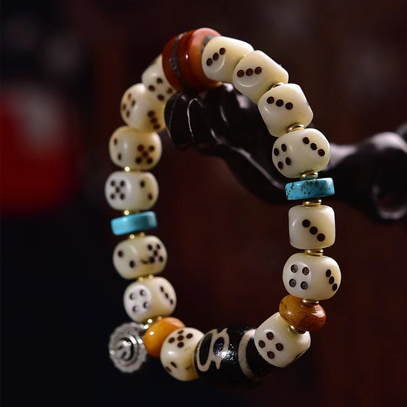 Bracelet en os de chameau naturel sculpté – Bracelet unisexe vintage de style tibétain