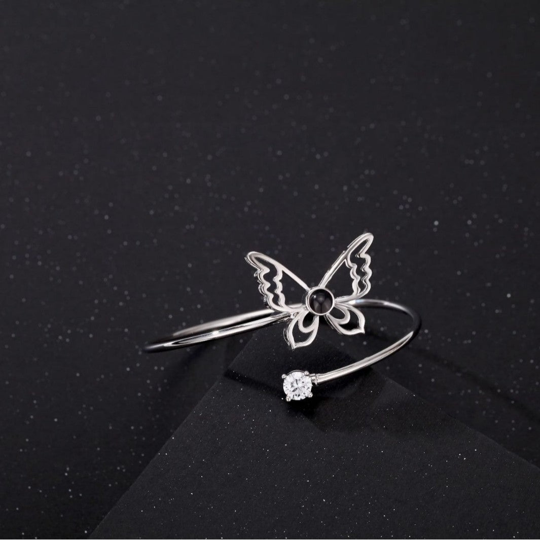 Personalized Hollow Butterfly Photo Bangle Bracelet