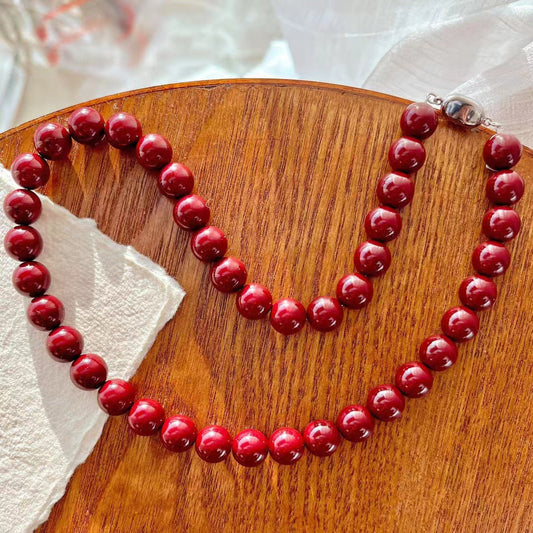Collier vintage en fausses perles de style rouge Ancora, chaîne de clavicule de haute qualité