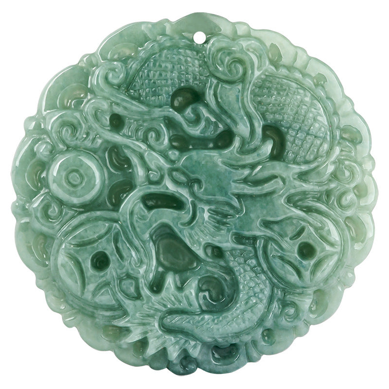 Prosperity Dragon Pendant – Natural A-Grade Jadeite, Deep Green, Wealth & Protection
