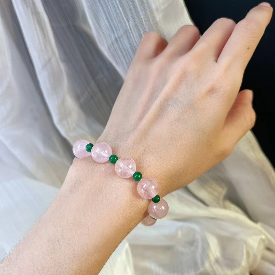Natural Pink Crystal Contrasting Color Jadeite Quartzite Bracelet for Women
