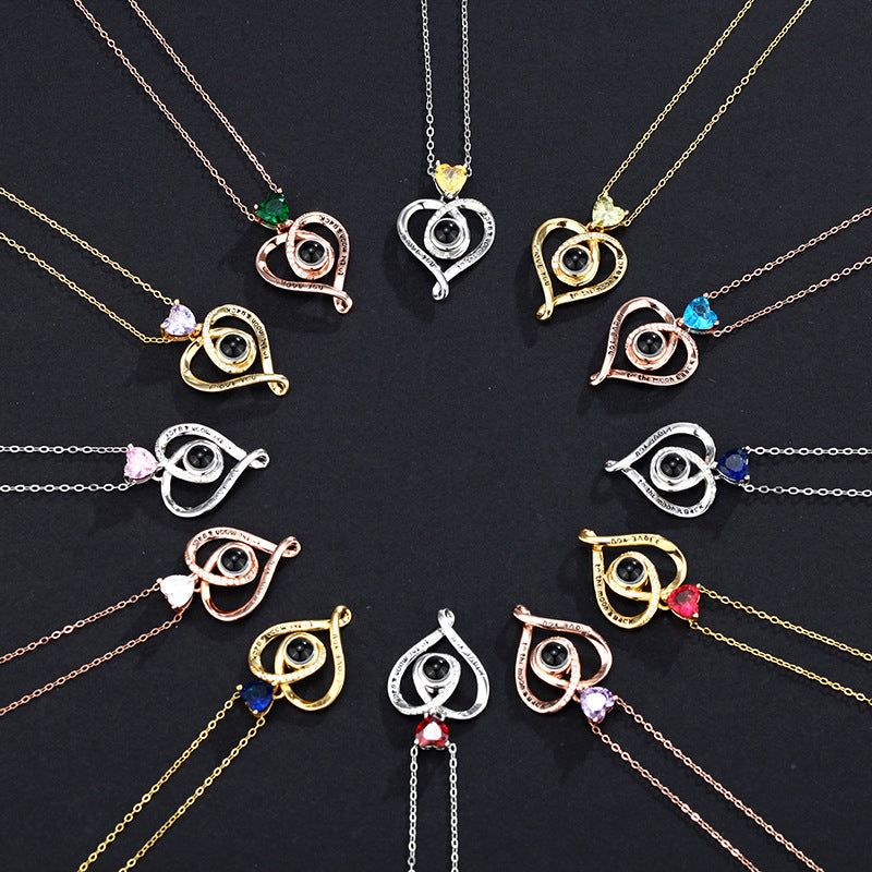 Halskette „Love You To The Moon“ mit verstecktem Foto und Geburtsstein