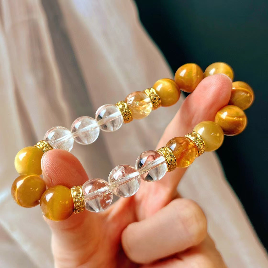 High Quality Natural Tiger's Eye Stone Bracelet Natural Citrine White Crystal Bracelet Handmade Bracelet