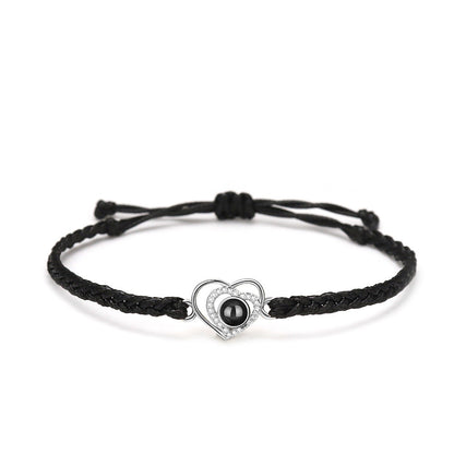 Double Heart Braided Bracelet with Photo Inside