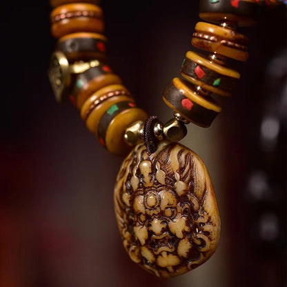 Tibetan Camel Bone Bead Bracelet with Old Copper Inlay – Handcrafted Tibetan-Style Prayer Bead Bracelet