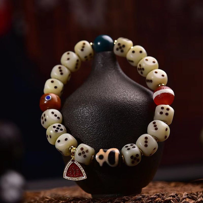 Bracelet en os de chameau naturel sculpté – Bracelet unisexe vintage de style tibétain