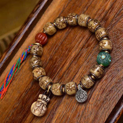 Tibetan Antique Silver Inlaid Camel Bone Bracelet – Handcrafted Tibetan-Style Beaded Bracelet