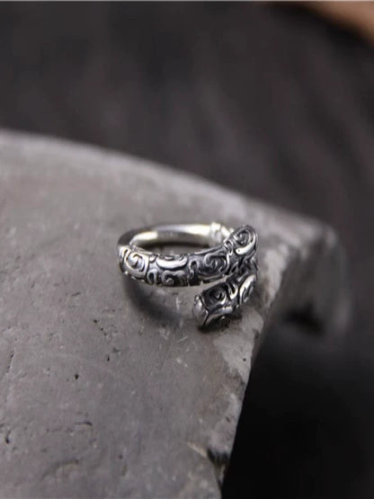 S925 Sterling Silver Retro Sun Wukong Golden Cudgel Ring Adjustable Unisex Finger Ring