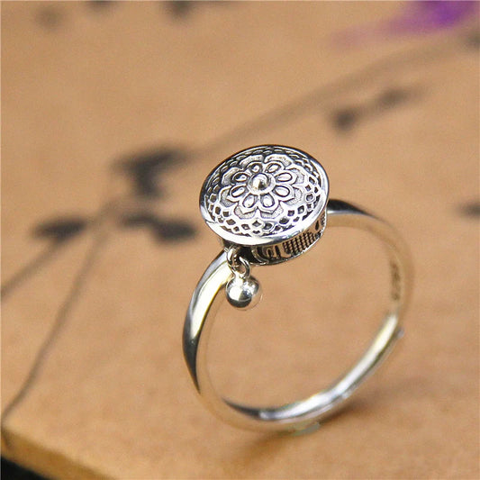 Six-Character Prayer Wheel Mantra Ring S925 Silver Jewelry Opening Adjustable