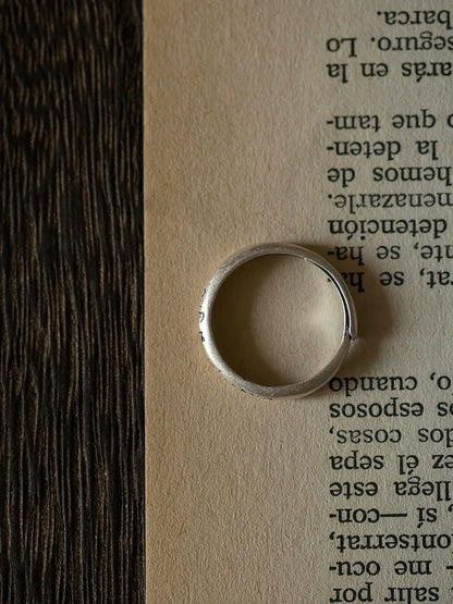 Tibetan Six-Syllable Mantra Adjustable Matte Silver Ring