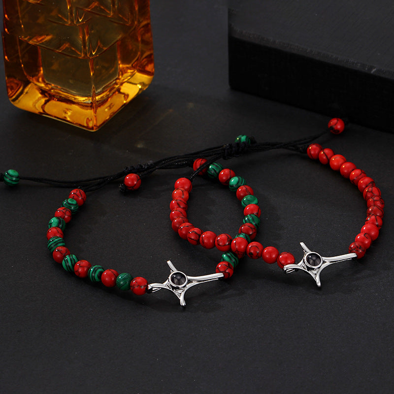 Personalisiertes Kreuzanhänger Bunte Perlen Armband Weihnachtsgeschenk