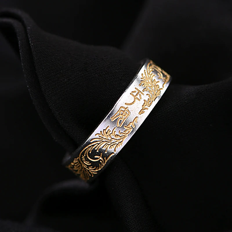 Pure Silver Ring The Heart Sutra Ring 925 Sterling Silver Couple Ring
